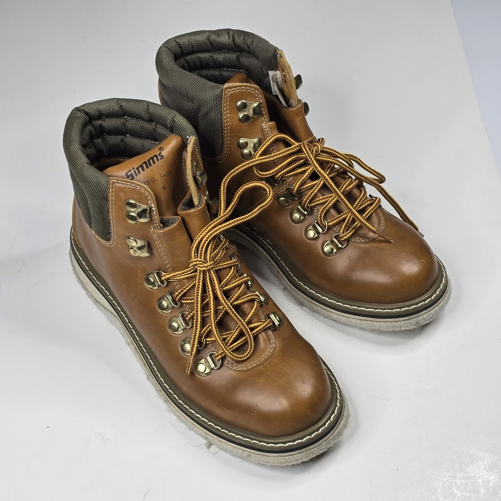 Vintage Simms Wading Shoes Mens 9 Brown Felt Sole Fly Fishing Boots 4465 9M